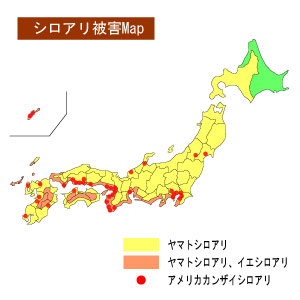 シロアリ被害分布日本地図